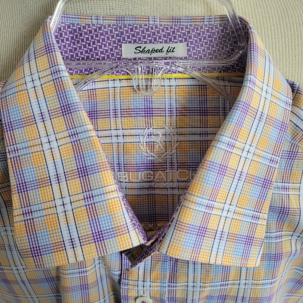 CLEARANCE - Men's Bugatchi Julian Shaped Fit Plaid Linen Shirt (Size: S/M)